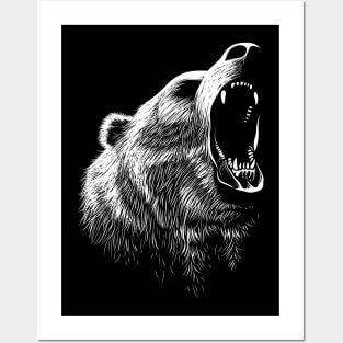 Roaring Bear (black) Posters and Art